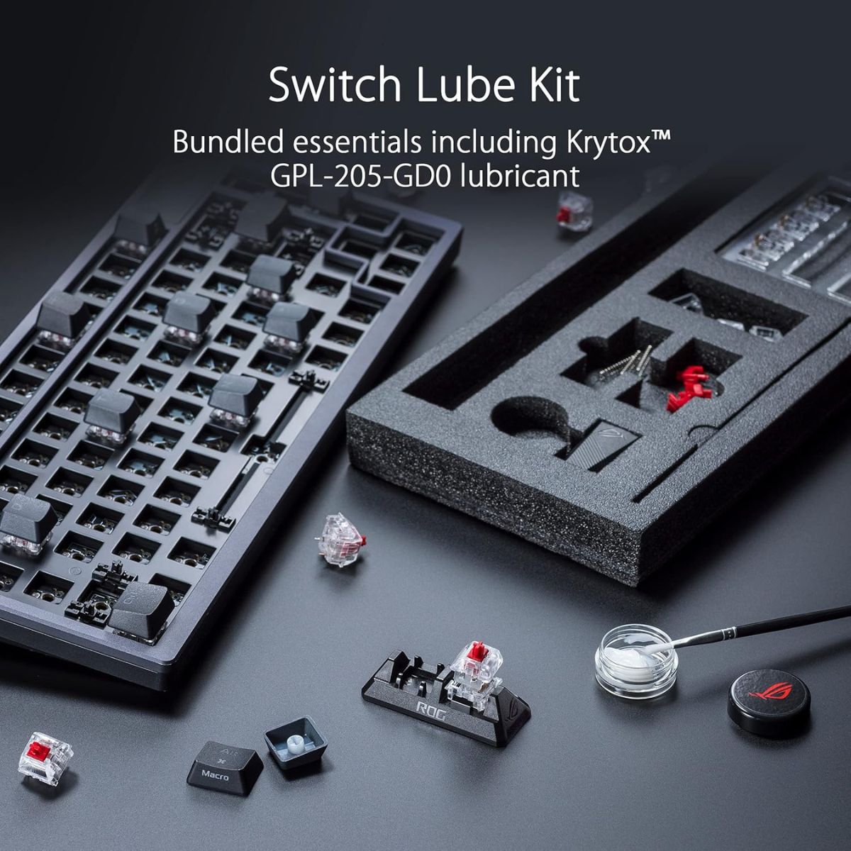Asus ROG Azoth 75 DIY Custom RGB Gaming Keyboard – Black & White, 75%, OLED Display, Tri-Mode Connection, Hot-Swappable, ROG NX Switches