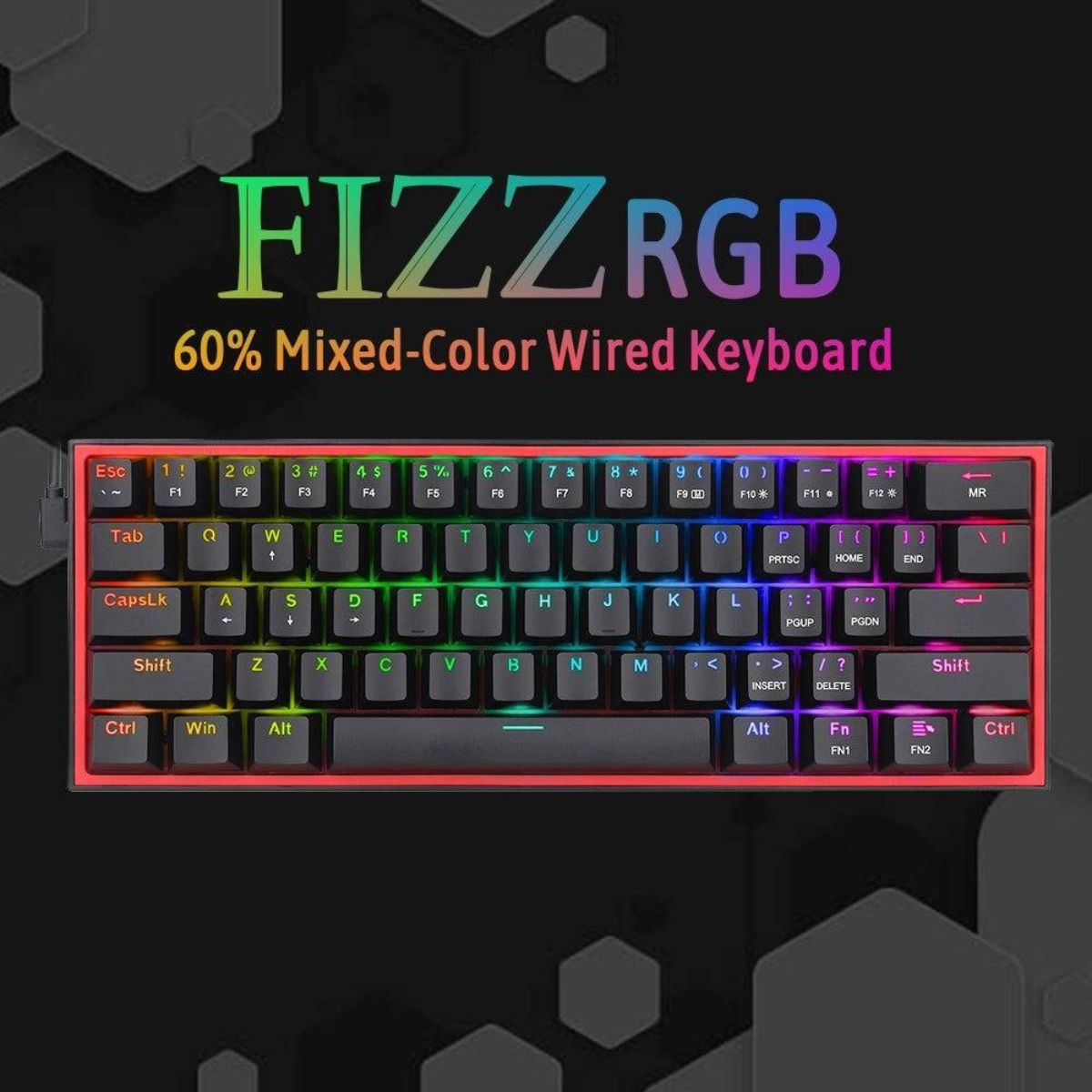 Redragon FIZZ K617 Mechanical Gaming Keyboard, 60% Wired, 61 Keys, Full-Transparent Design, RGB Backlighting, Linear Switches, Hot-Swappable, Pro Software