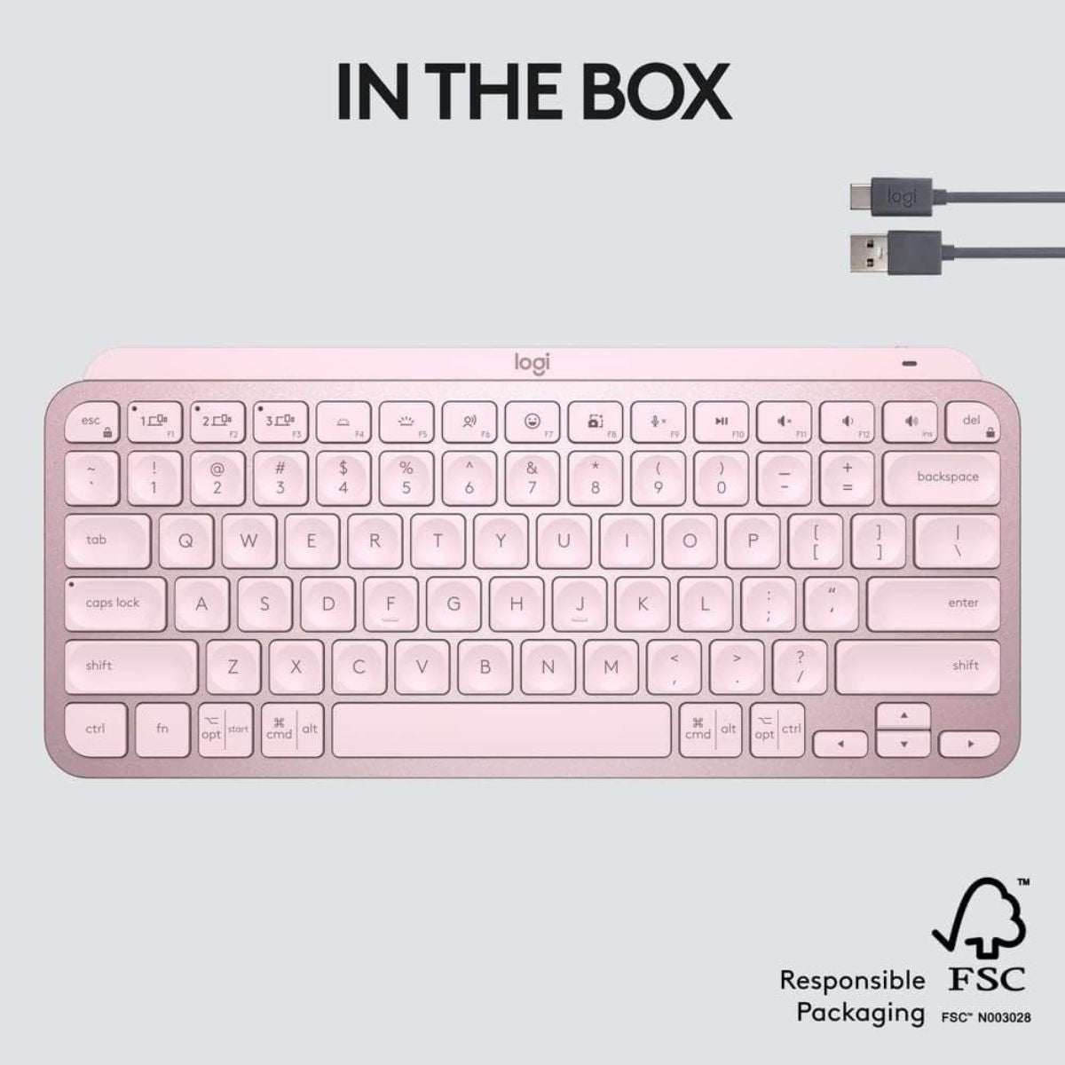 Logitech MX Keys Mini Wireless Illuminated Keyboard | Bluetooth | USB-C Rechargeable | US International QWERTY | Rose Pink | 920-010500 | Working Unit