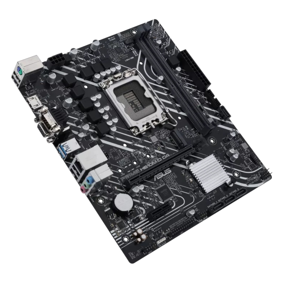 Asus Prime H610M-D DDR4 mic-ATX LGA 1700 Socket Motherboard, PCIe 4.0, M.2 slot, Realtek 1 Gb Ethernet, HDMI, D-Sub, USB 3.2 Gen 1 ports, SATA 6 Gbps, COM port, LPT header, RGB header