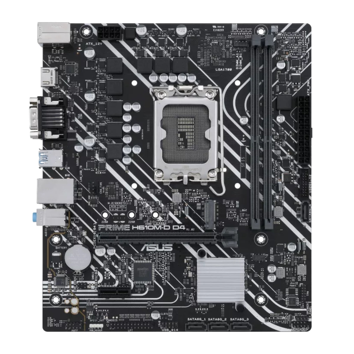Asus Prime H610M-D DDR4 mic-ATX LGA 1700 Socket Motherboard, PCIe 4.0, M.2 slot, Realtek 1 Gb Ethernet, HDMI, D-Sub, USB 3.2 Gen 1 ports, SATA 6 Gbps, COM port, LPT header, RGB header