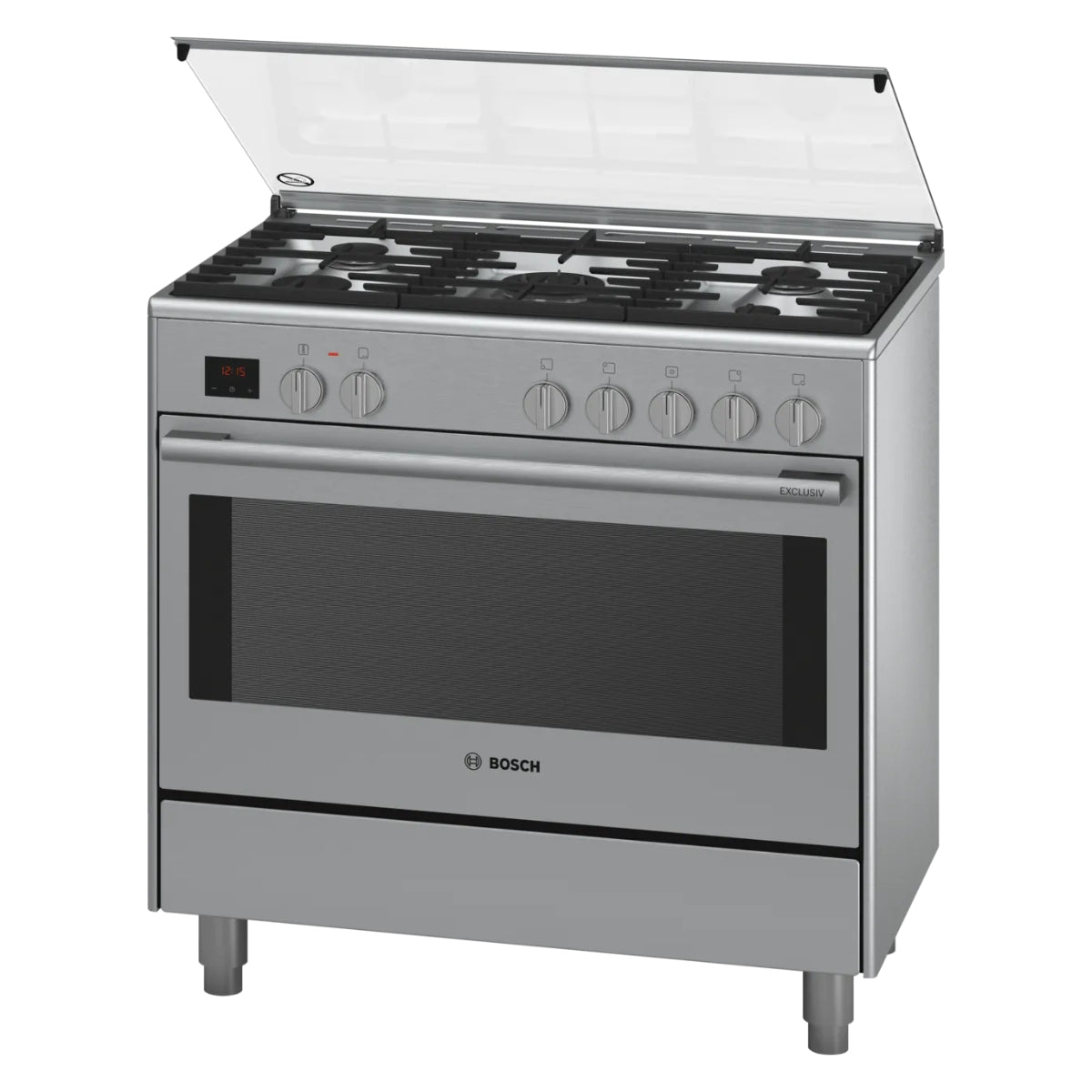 Bosch Series 8 Dual Fuel Range 5 Burners Cooker 90x60cm - with Gas and Electric Flexibility Stainless Steel