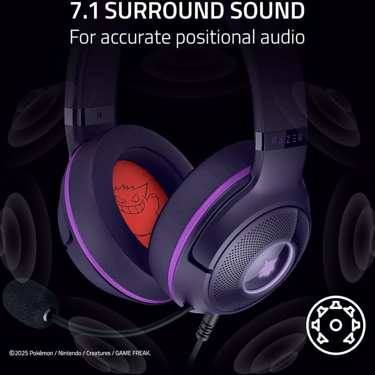 Razer Kraken Kitty V2 Gaming Headset | 40mm TriForce Drivers | HyperClear Cardioid Mic | Chroma RGB | USB Type-A | Gengar Pokémon Edition | RZ04-04730300-R3M1