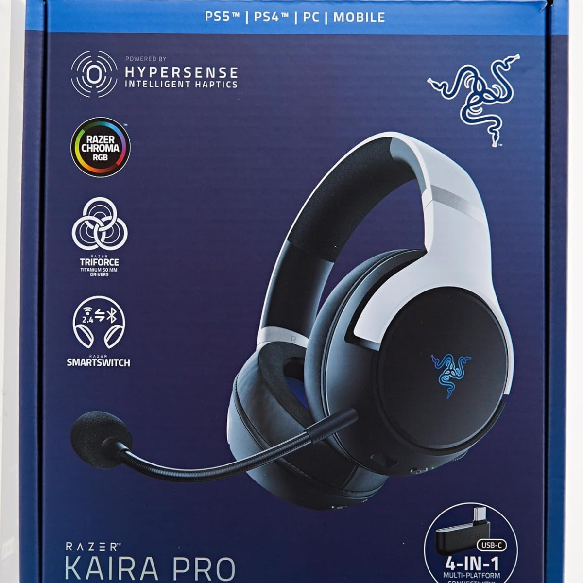 Razer Kaira Pro for PlayStation Dual Wireless Headset White/Black RZ04-04030100-R3M1, For PS5, With Haptics, 50mm Drivers Diameter, 20 Hz – 20 kHz Frequency Response, 108 dB Sensitivity,