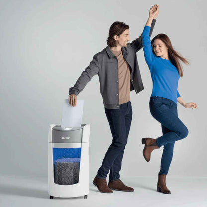 Leitz IQ OptiMax Office Micro Cut Paper Shredder P5 – 10 Sheets, 35L Bin, Continuous Run | White