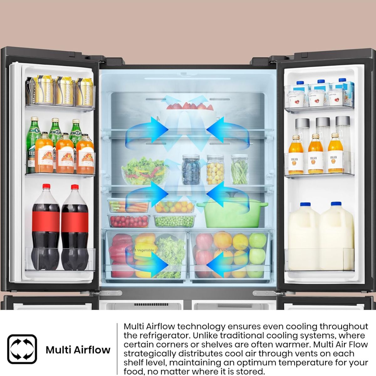 Hisense RQ5G470SBK3 Cross Door Refrigerator | 457 Litres | My Fresh Choice | Dual-Tech Cooling | Bottom Cooling System | Khaki Glass