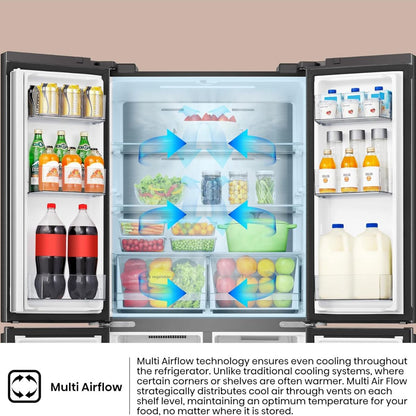 Hisense RQ5G470SBK3 Cross Door Refrigerator | 457 Litres | My Fresh Choice | Dual-Tech Cooling | Bottom Cooling System | Khaki Glass