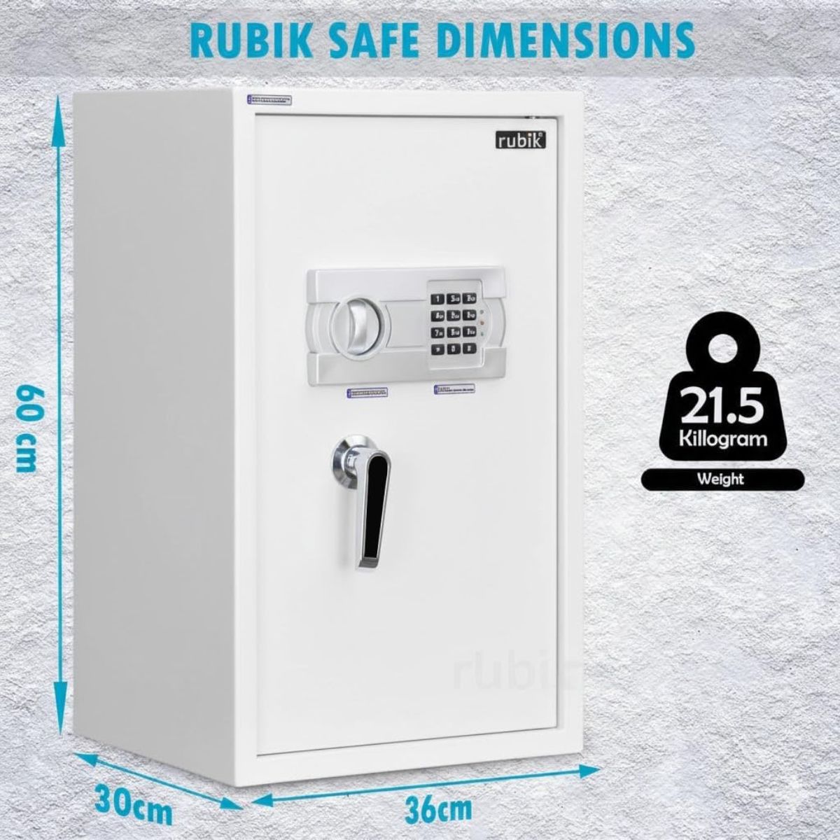 Rubik Large Safe Box with Digital Keypad & Key Lock – 60x36x30cm, White | RB60EG-W