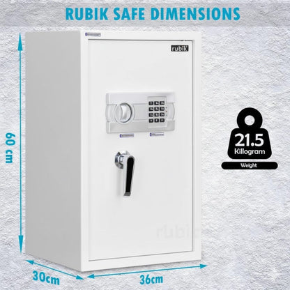 Rubik Large Safe Box with Digital Keypad & Key Lock – 60x36x30cm, White | RB60EG-W