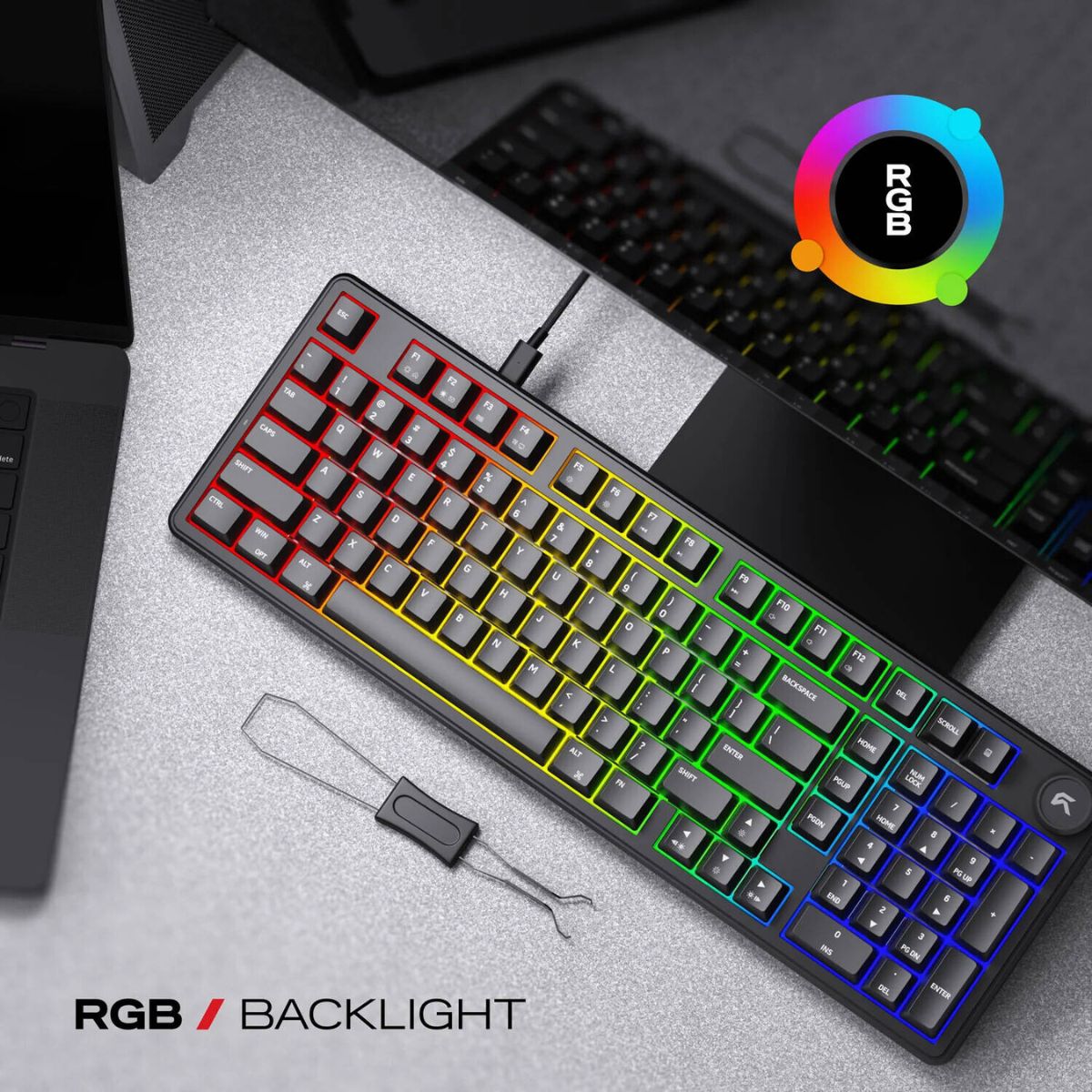 Cybeart Akula 99 Lite Mechanical Gaming Keyboard | 99% Compact Full-Size Layout | Hot-Swappable Linear Switches | RGB Backlit | USB-C Wired | Media Knob | Black | KB-AKULA99LITE-CYB01