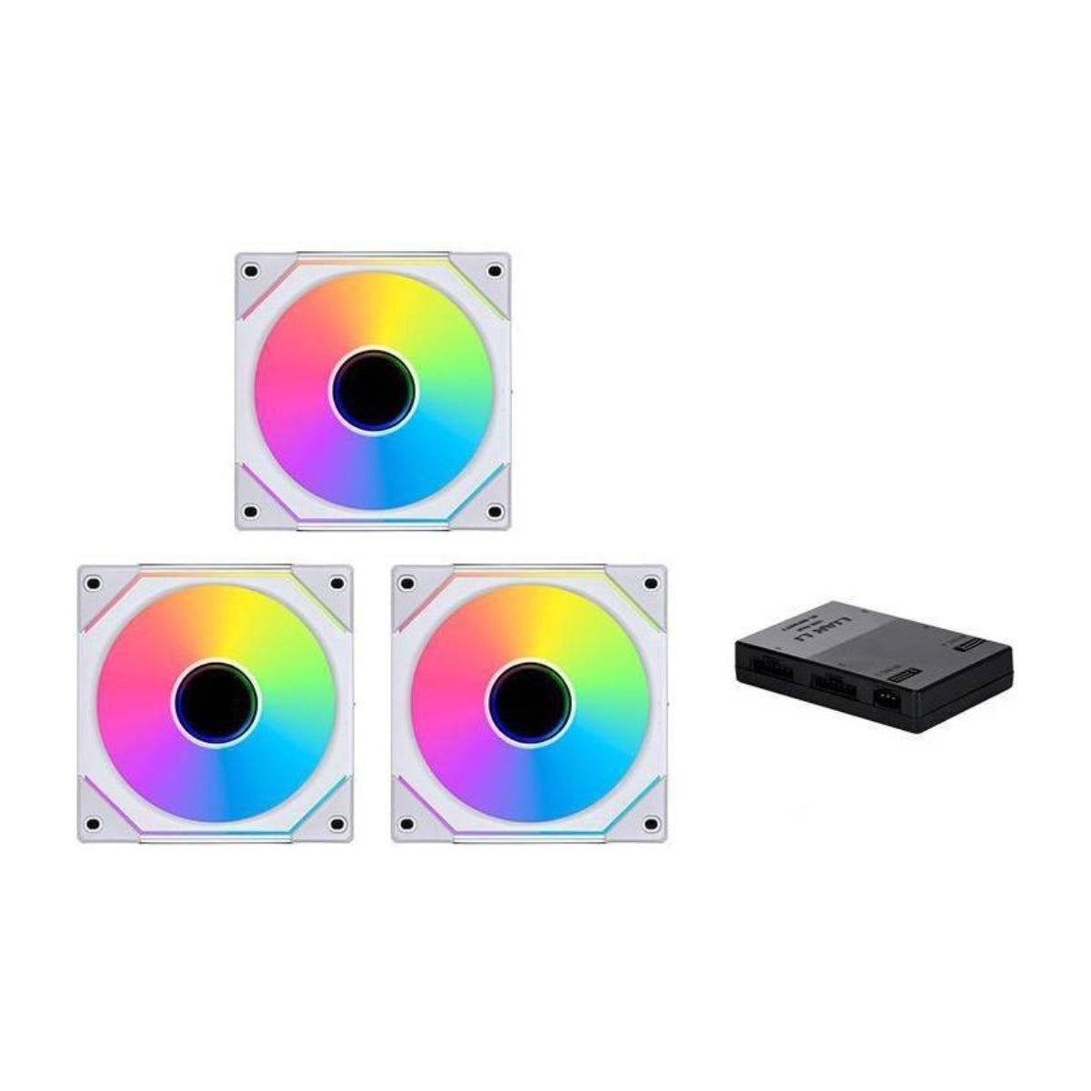 Lian Li SL-Infinity 120 RGB UNI Fan – Infinity Mirror Design, 2100 RPM, 61.3 CFM Airflow, Triple Pack with Controller | Black / White