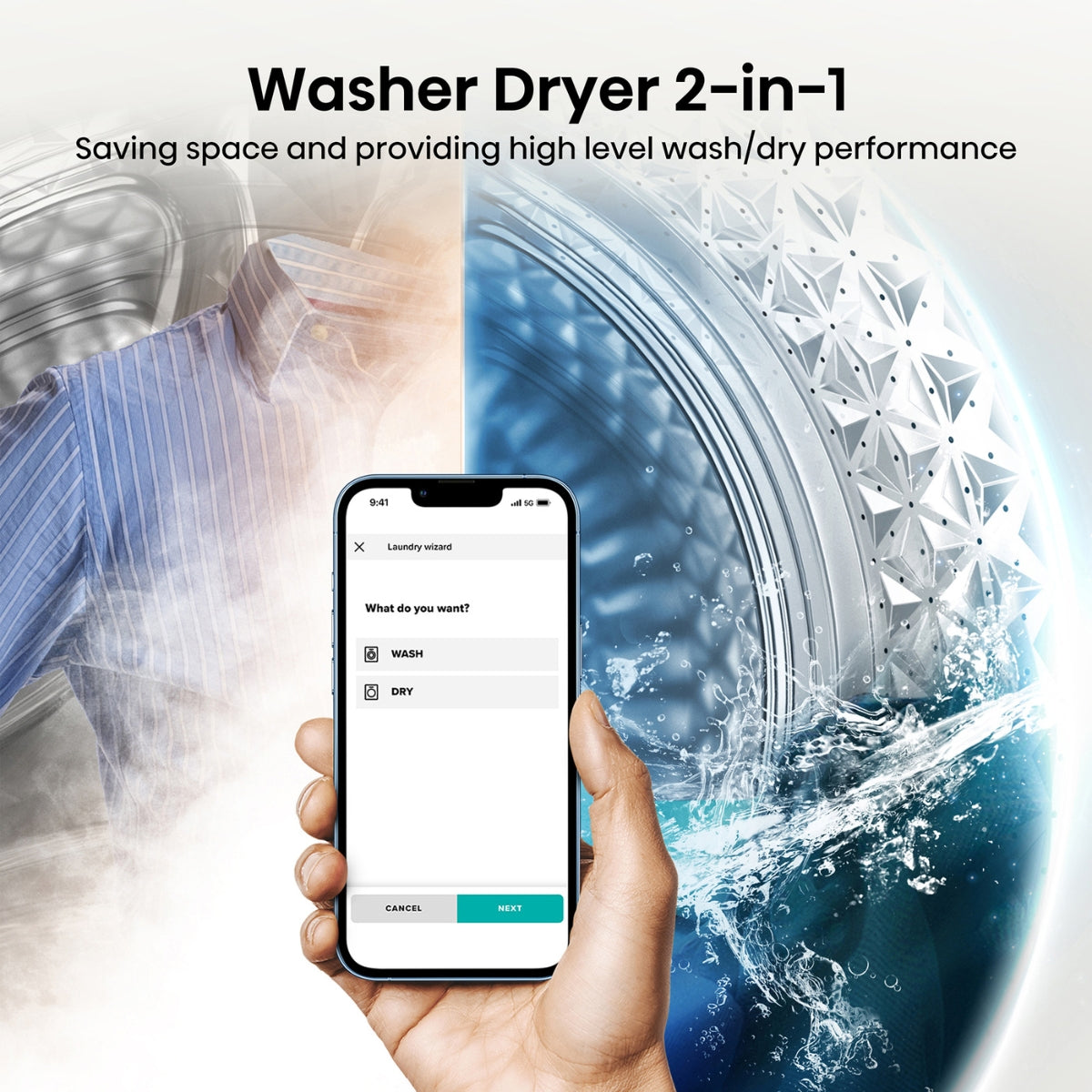 Hisense Fully Automatic Washer & Dryer WD3S1043BT 10/6kg with Invertor Motor,1400 RPM, Steam Refresh & Allergy Care Program, Drum Clean, Pause & Ad Function, Drum Clean, Titanium Grey
