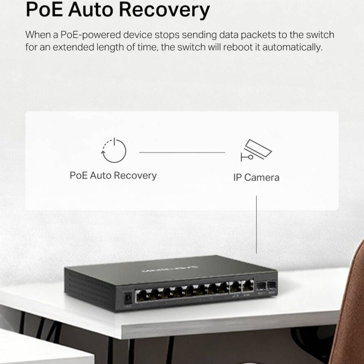 MERCUSYS MS112GMP 12-Port Gigabit PoE+ Desktop Switch | 8 PoE+ Ports | 110W Power Budget | 2 Gigabit RJ45 Ports | 2 SFP Slots | 802.3af/at