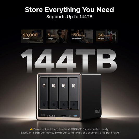 UGREEN NASync DXP4800 GT 4-Bay Desktop NAS | AMD Ryzen Embedded R2514 | 8GB DDR4 RAM | Dual 10GbE | 2X M.2 NVMe Slots | 4K HDMI | Diskless