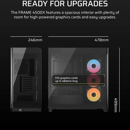 Corsair FRAME 4500X RS-R ARGB Panoramic Glass Mid-Tower PC Case, 3x RS-R ARGB Fans, 360mm Radiator Support, USB-C, Black | CC-9011314-WW