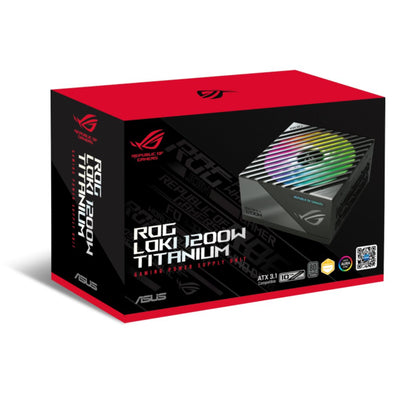 Asus ROG Loki 1200T SFX-L 80 Plus Titanium Fully Modular Power Supply, 1200W Power, ATX 3.1 Compatible, Dual Ball Fan Bearings, PCIe Gen 5.0, ARGB-Illuminated Fan & Aura Sync, Black