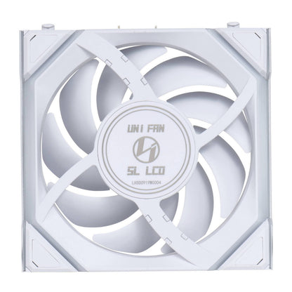 Lian-Li UNI FAN SL Wireless LCD Reverse Case Fan – 120mm, 1900 RPM, 51.45 CFM Airflow, Fluid Dynamic Bearing, Pack of 3 | Black / White