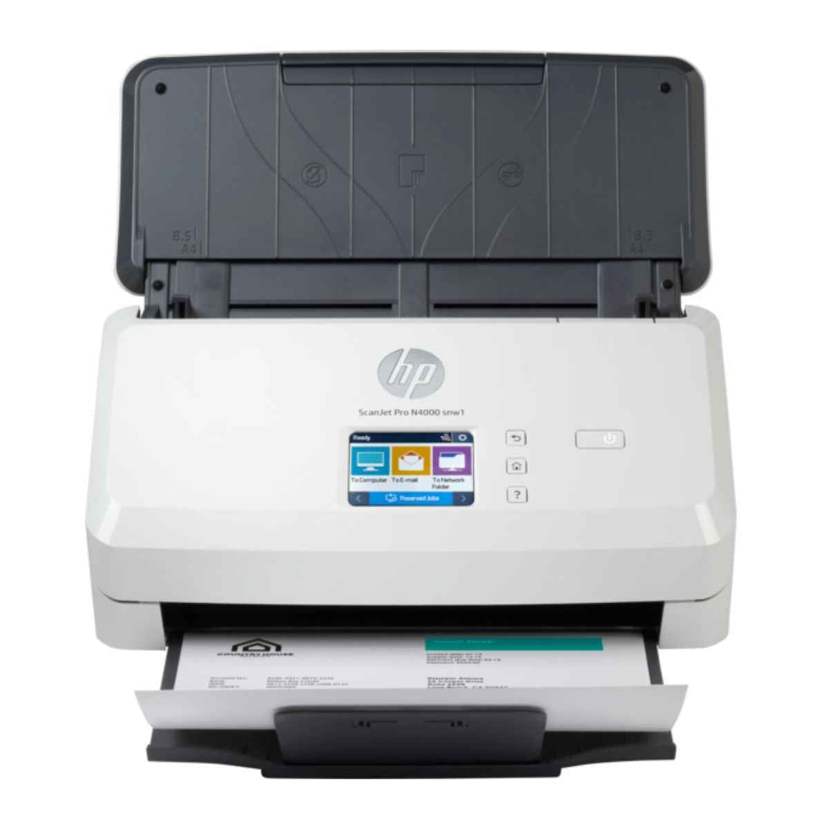 HP ScanJet Pro N4000 SNW1 Sheet Feed Scanner, Up to 600 dpi Scan Resolution, 50 Sheets Document Feeder Capacity, 4,000 Page Duty Cycle, Support Ehternet, WiFi & WiFi Direct, White | 6FW08A