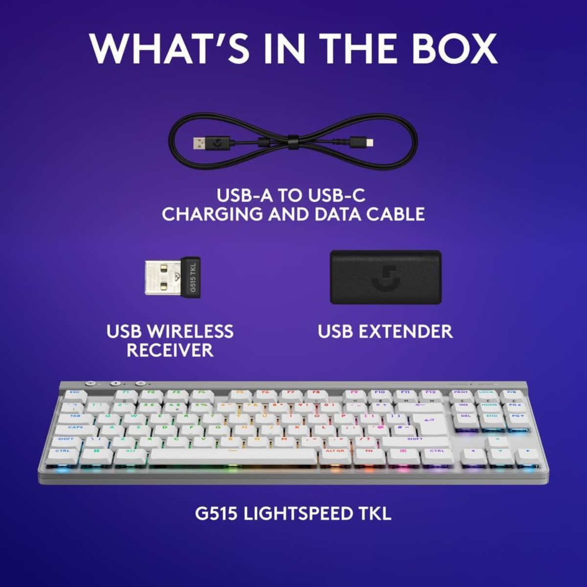 Logitech G515 LIGHTSPEED TKL Gaming Mechanical Keyboard – White & Black, Low Profile, GL Switches, RGB, Wireless/BT/Wired