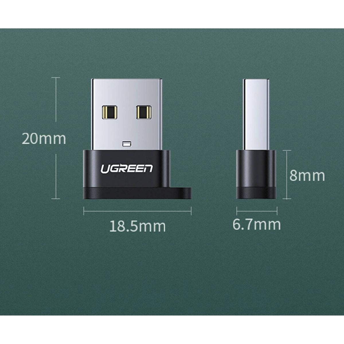 UGREEN US280 USB-C Female to USB-A 2.0 Male Adapter | 480Mbps | Aluminum Alloy | Black | 50568