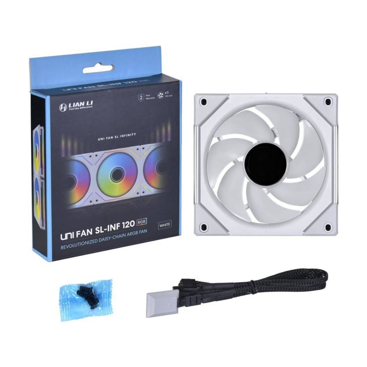 Lian Li SL-Infinity 120 RGB UNI Fan – Infinity Mirror Design, 2100 RPM, 61.3 CFM Airflow, PWM, Fluid Dynamic Bearing, Pack of 3 | Black / White
