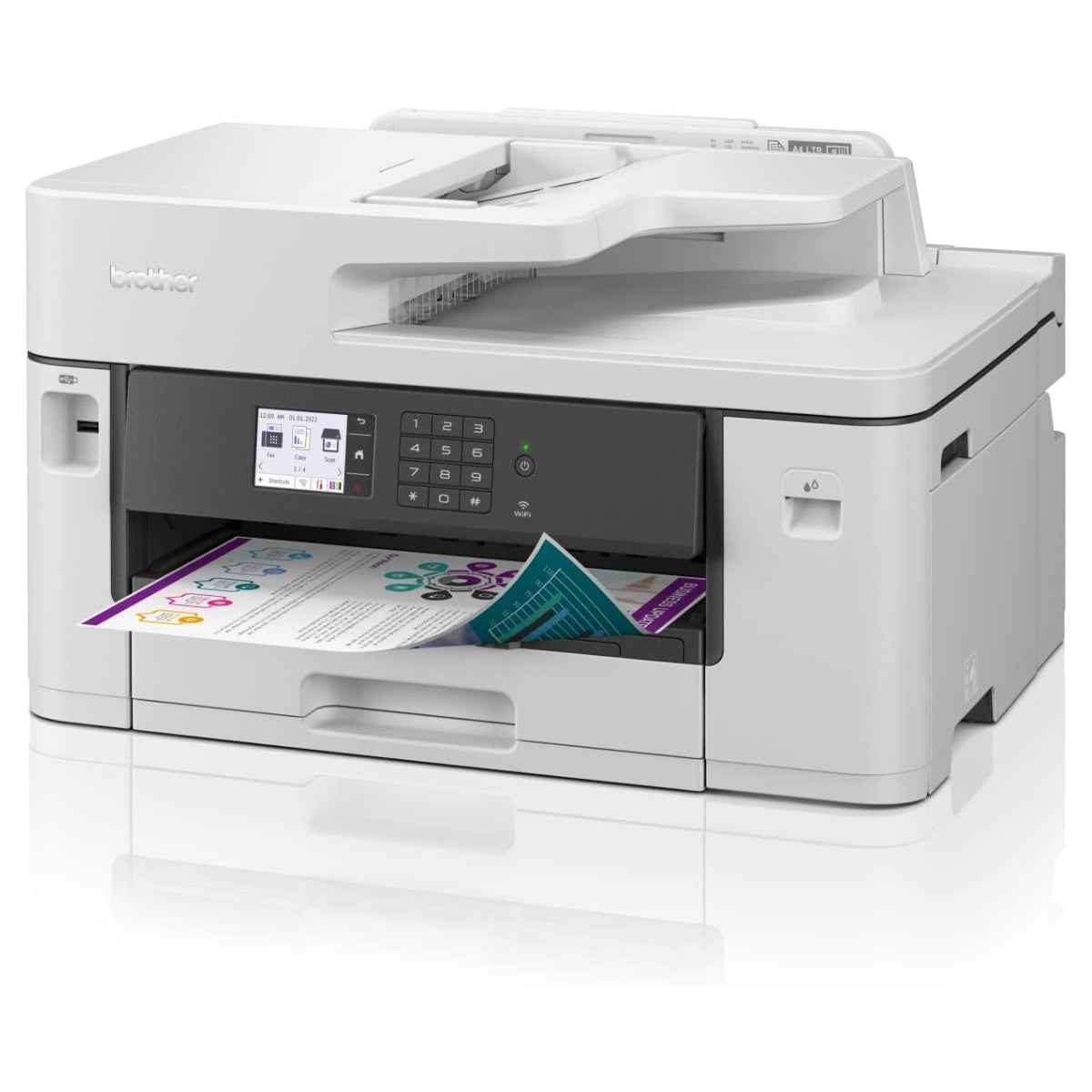 Brother Professional A3 Wireless AIO Inkjet Printer, 1200 4800 dpi Resolution, 28 ppm Print Speed, 2 Sided Printing, Up to 250 Sheet Input, Printer/Scanner/Copier, USB 2.0, White | MFC-J2340DW