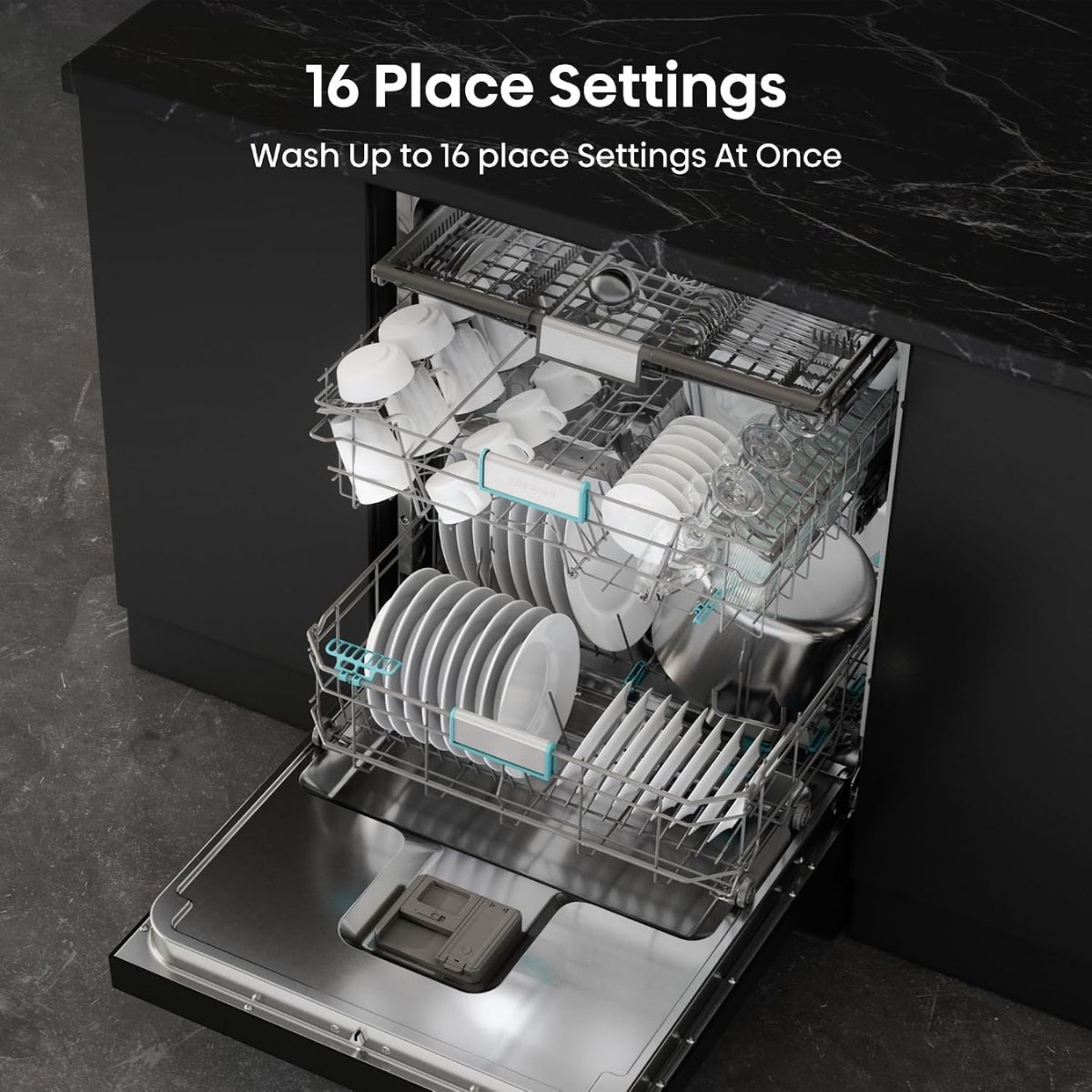 Hisense HS673C90BME Freestanding Dishwasher | 16 Place Settings | WiFi Connectivity | Smart Dry | Three-Level Wash | Inverter Technology | Premium Black