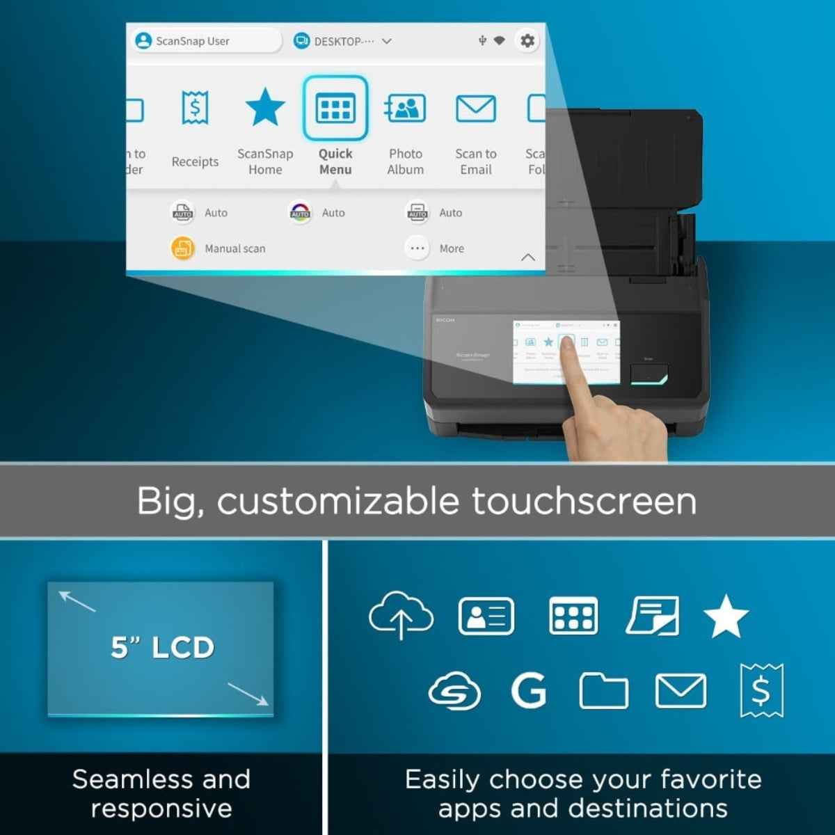 ScanSnap iX2500 Wi-Fi Enabled Touch Screen Document Scanner – Standard Edition (Black), High-Speed Duplex ADF, 600 dpi, Cloud &amp; Mobile Scanning