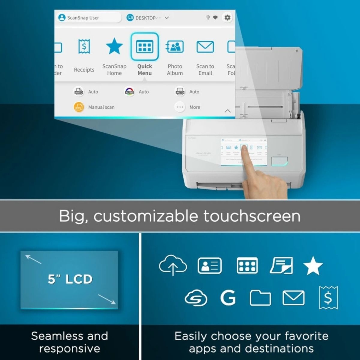RICOH ScanSnap iX2500 Wi-Fi Document Scanner | 45ppm Duplex | 100-Sheet ADF | 5-Inch Touchscreen | PA03860-B105