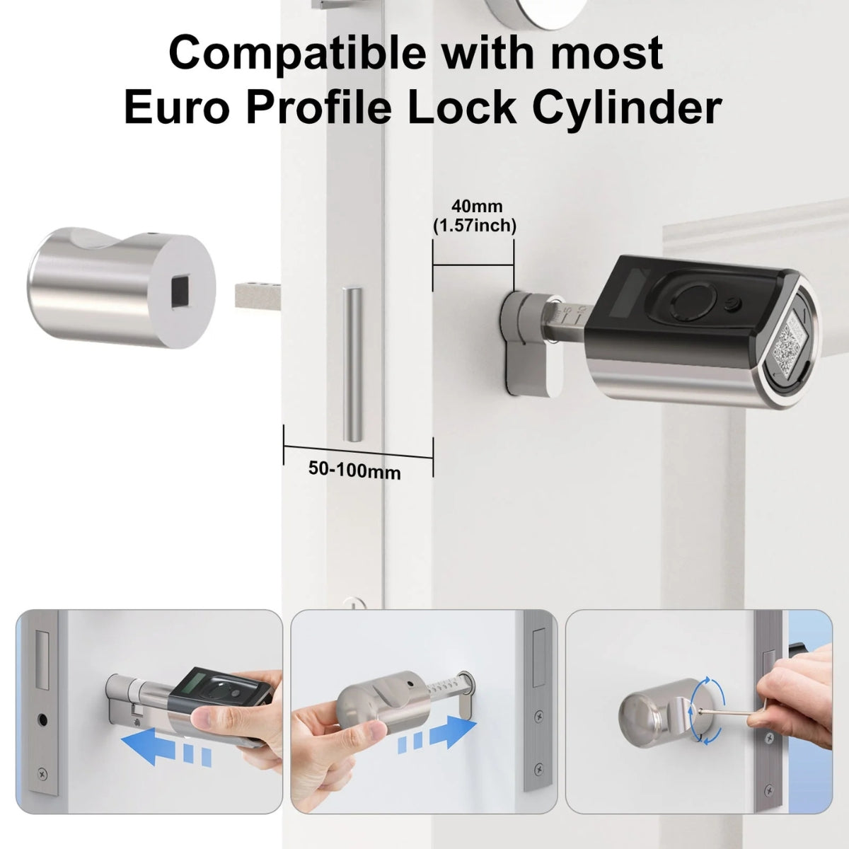 WELOCK Touch41 Biometric Fingerprint Smart Door Lock – Electronic Lock Cylinder, Wi-Fi App Control, RFID Card Access, Bluetooth, Keyless Entry | Touch41