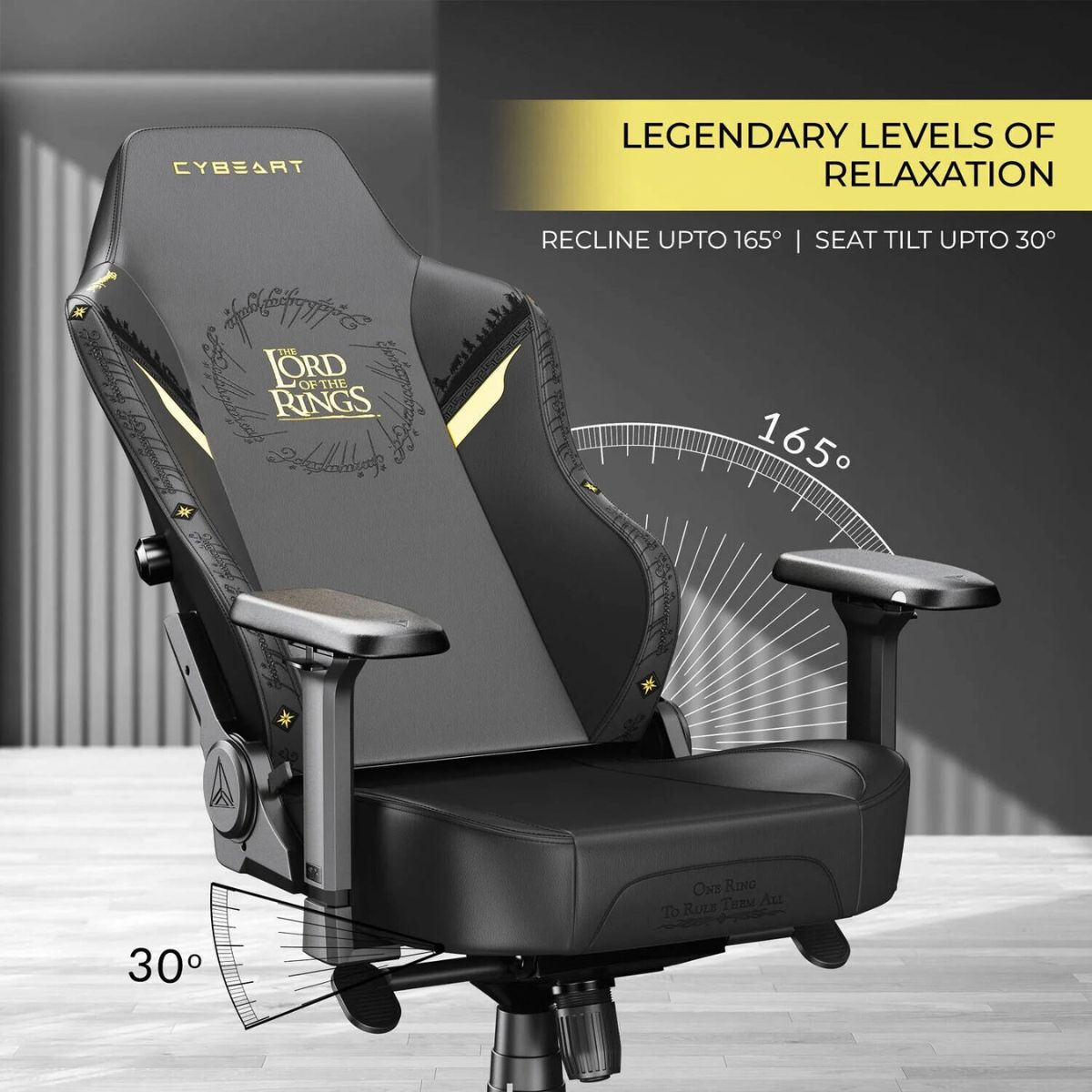 Cybeart Lord of the Rings Blacked Licensed Edition Gaming Chair | Supreme PU Leather | Cold-Cured Foam | 4D Armrests | 165° Recline | 150kg | LRB