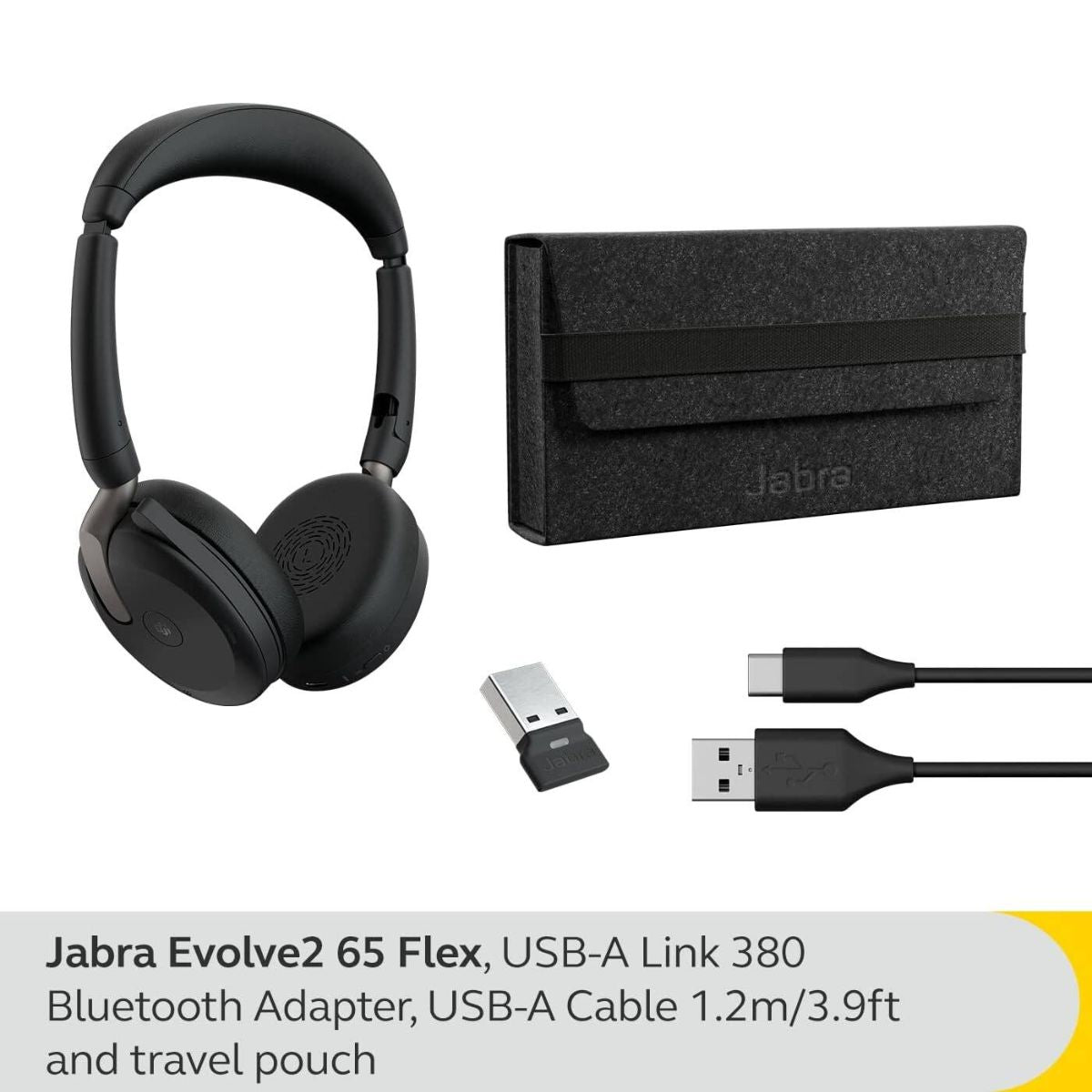 Jabra Evolve2 65 Flex Professional Wireless Headset | Hybrid Active Noise Cancellation | Microsoft Teams Certified | USB-A Dongle | Black | 26699-999-999