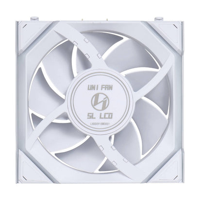 Lian-Li UNI FAN SL Wireless LCD Case Fan – 120mm, 1900 RPM, 58.08 CFM Airflow, Fluid Dynamic Bearing, Pack of 3 | Black / White