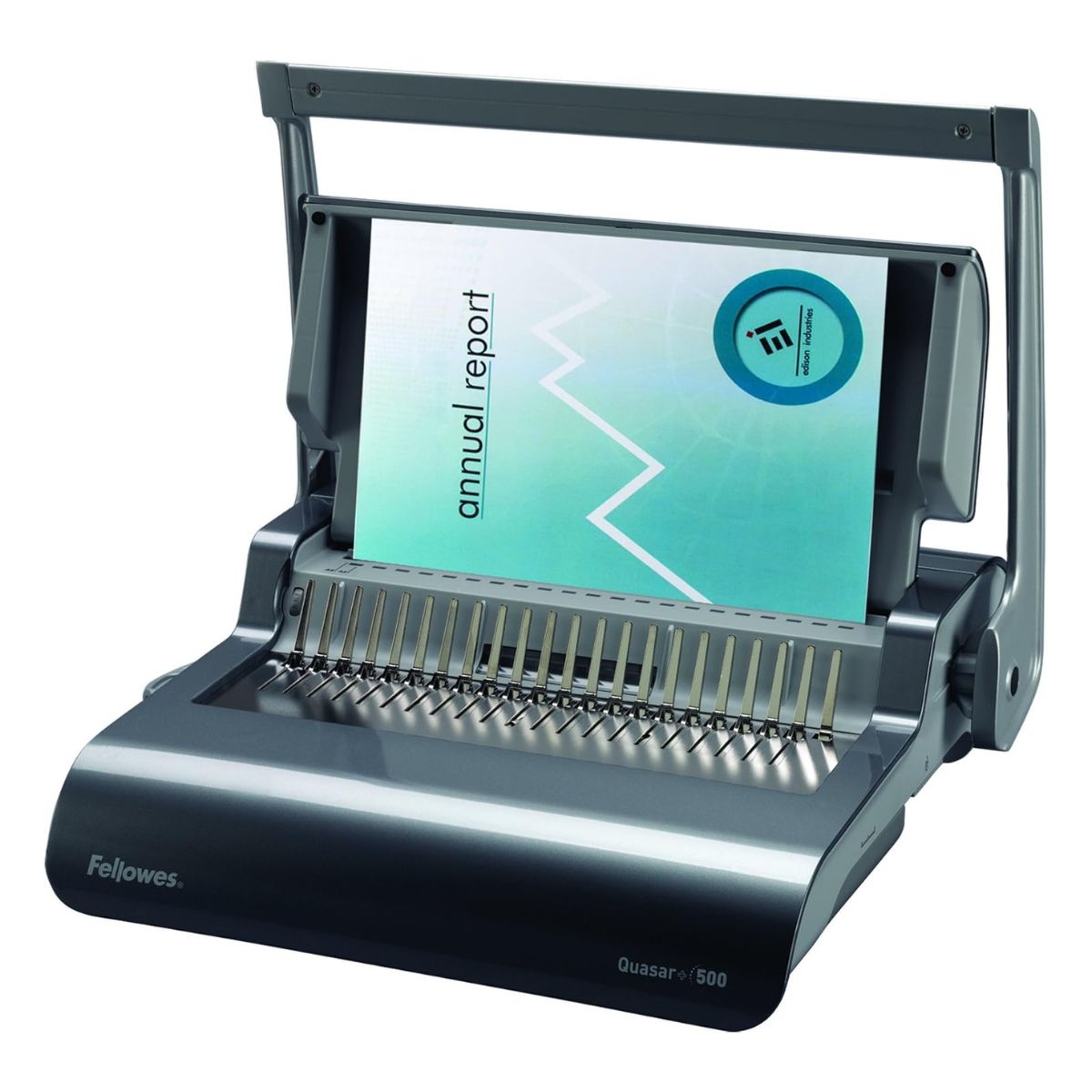 Fellowes Quasar+ 500 Manual Comb Binding Machine | 25 Sheet Punch Capacity | 500 Sheet Binding Capacity | 50mm Comb Size | Heavy-Duty Office Binder | Grey
