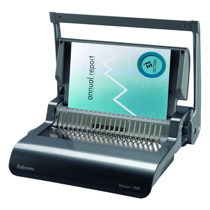 Fellowes Quasar+ 500 Manual Comb Binding Machine | 25 Sheet Punch Capacity | 500 Sheet Binding Capacity | 50mm Comb Size | Heavy-Duty Office Binder | Grey