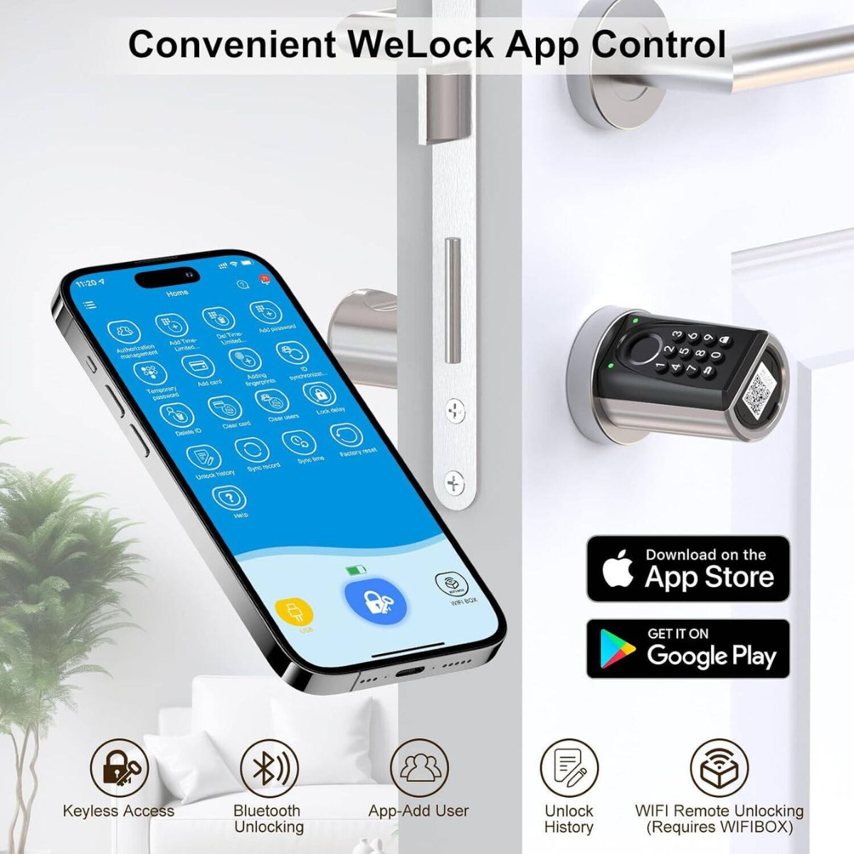 WeLock ToucD41 Smart Lock – Electronic Fingerprint &amp; App Controlled Door Lock, Keyless Entry, Bluetooth, RFID, Black | ToucD41