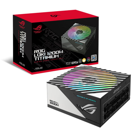 Asus ROG Loki 1200T SFX-L 80 Plus Titanium Fully Modular Power Supply, 1200W Power, ATX 3.1 Compatible, Dual Ball Fan Bearings, PCIe Gen 5.0, ARGB-Illuminated Fan & Aura Sync, Black