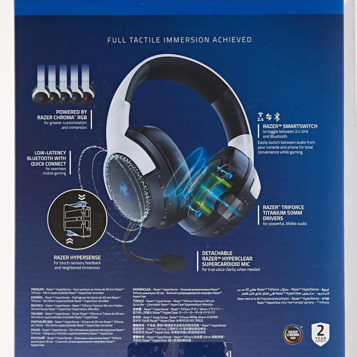 Razer Kaira Pro for PlayStation Dual Wireless Headset White/Black RZ04-04030100-R3M1, For PS5, With Haptics, 50mm Drivers Diameter, 20 Hz – 20 kHz Frequency Response, 108 dB Sensitivity,