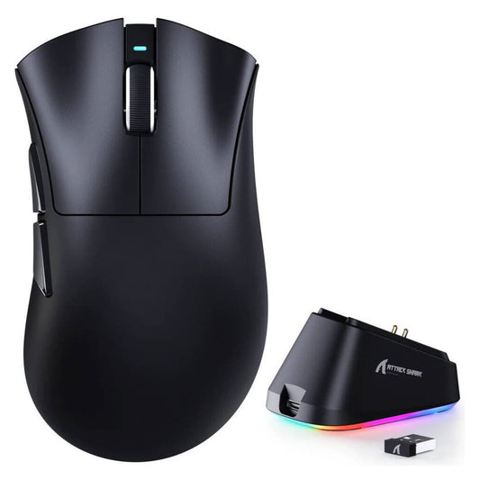 ATTACK SHARK V3 Pro Wireless Gaming Mouse with Magnetic Charging Dock | 25,000 DPI | PAW3311 Sensor | 62g Ultra-Lightweight | 2.4GHz & Wired | Black & White