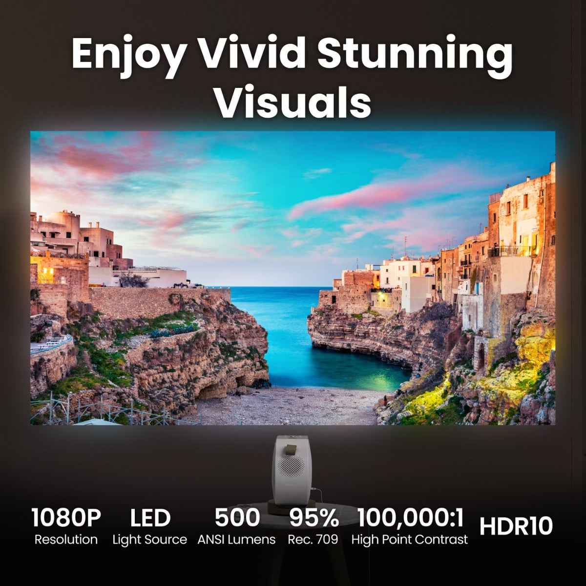 BenQ GV32 Portable Smart Projector – 1080p Full HD, 500 ANSI Lumens, Google TV, Bedside Ceiling Projection, Built-in Speakers, Wireless Streaming | GV32