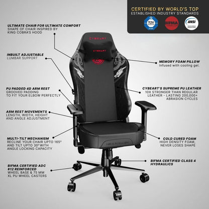 Cybeart House Targaryen Licensed Edition Gaming Chair | Supreme PU Leather | Cold-Cured Foam | 4D Armrests | 165° Recline | 150kg | Targaryen