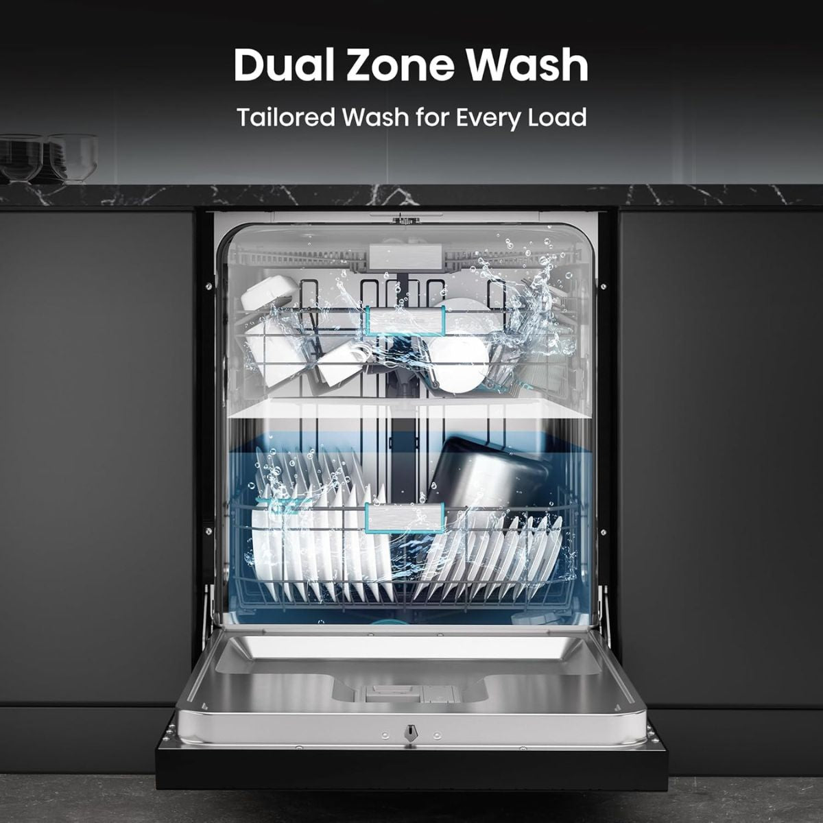 Hisense HS673C90BME Freestanding Dishwasher | 16 Place Settings | WiFi Connectivity | Smart Dry | Three-Level Wash | Inverter Technology | Premium Black
