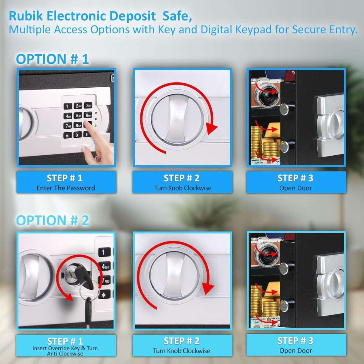 Rubik Large Safe Box with Digital Keypad & Key Lock – 30x38x30cm, Black / White | RB30EG-B / RB30EG-W