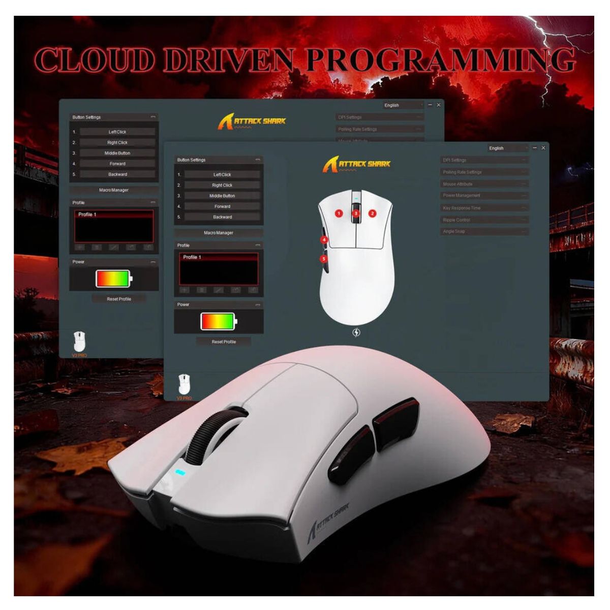 ATTACK SHARK V3 Pro Wireless Gaming Mouse with Magnetic Charging Dock | 25,000 DPI | PAW3311 Sensor | 62g Ultra-Lightweight | 2.4GHz & Wired | Black & White