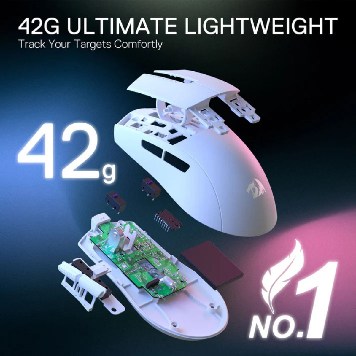 Redragon K1NG M724 Wired Gaming Mouse | 1000Hz Polling Rate | High-Precision Optical Sensor | Black / White / Pink