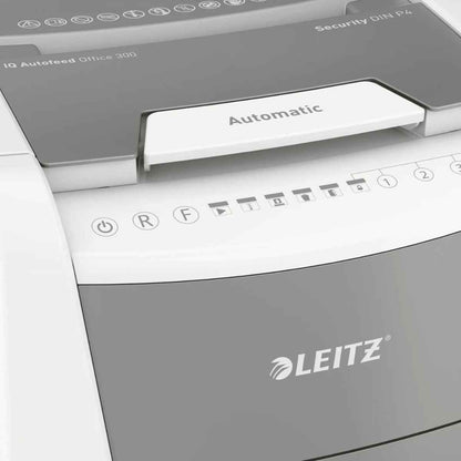 Leitz IQ Autofeed Office Particle Cut Shredder P4, 300 Sheets, 60L Waste Bin, White, 80150000