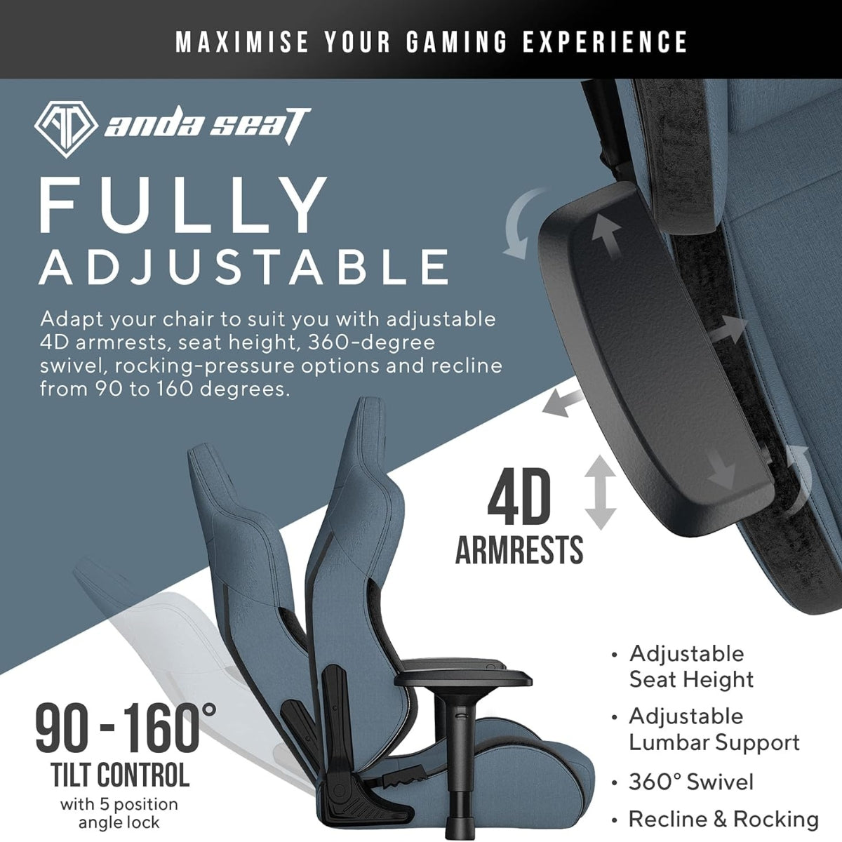 AndaSeat T-Pro II Premium Gaming Chair, 4D Armrests, Memory Foam Neck Pillow & Lumbar Support