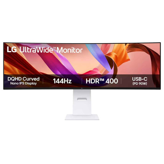 LG UltraWide Curved Monitor, 49" Nano IPS Display, Dual QHD Resolution, 144Hz Refresh Rate, 1ms (MBR) Refresh Rate, Black Stabilizer, HDR 400, Game Mode, Crosshair, White