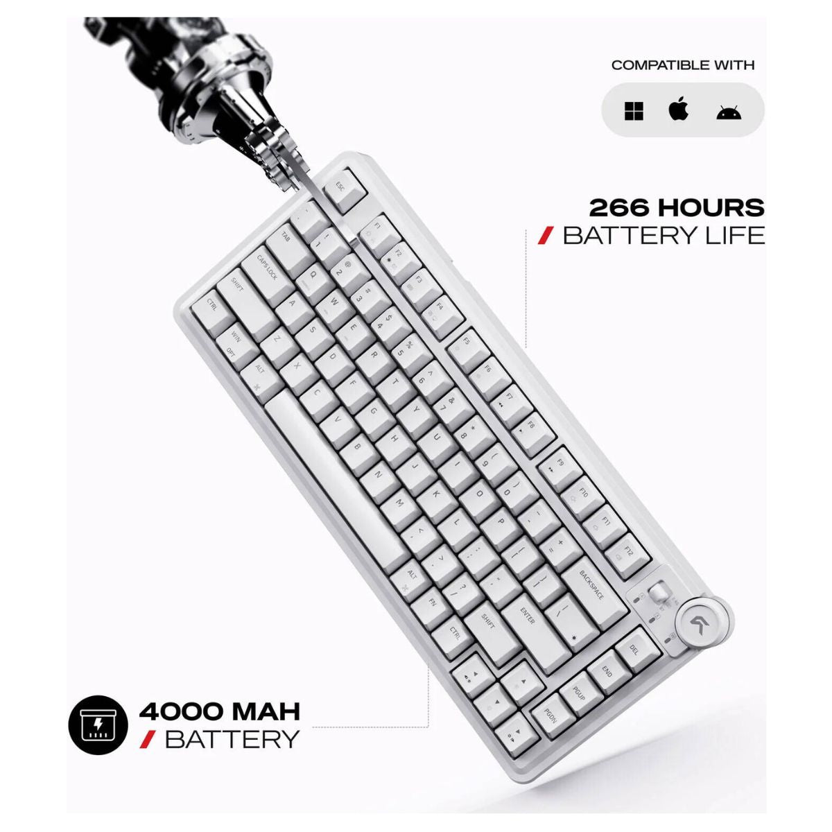 Cybeart Nighthawk 75 Signature Edition Gaming Keyboard – 75% Compact Layout, Pre-Lubed Mechanical Switches, Hot-Swappable, RGB Backlit, Tri-Mode Connectivity &amp; Multi-Function Media Knob