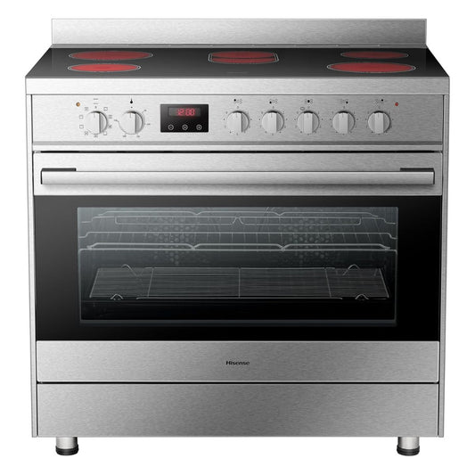 Hisense Freestanding Electric Cooker 90cm – HFEC90545X, 5-Zone Ceramic Hob & Large Electric Oven